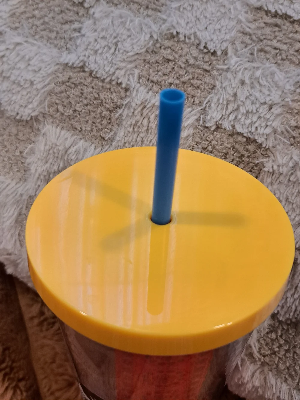 Starbucks Yellow Lid Clear Tumbler with Blue Straw and Red Insert